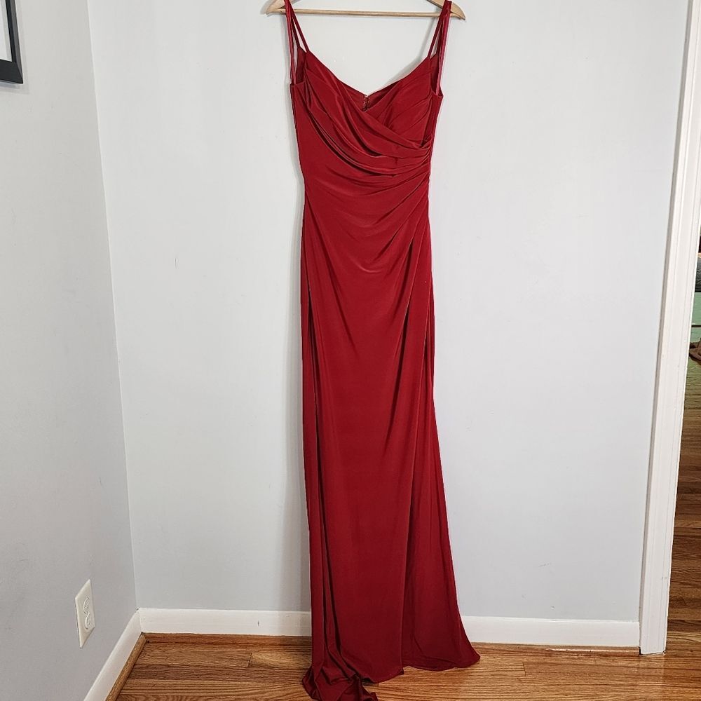 NWT La Femme 28079 Long Surplice Thigh High Slit Open Back Jersey Gown Size 8 - Picture 5 of 14